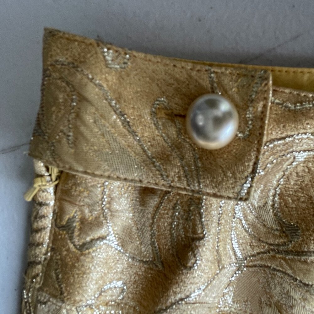 Vintage Perry Ellis Skirt 10P Gold Floral Jacquard Pockets Lined Office Siren - Picture 9 of 14